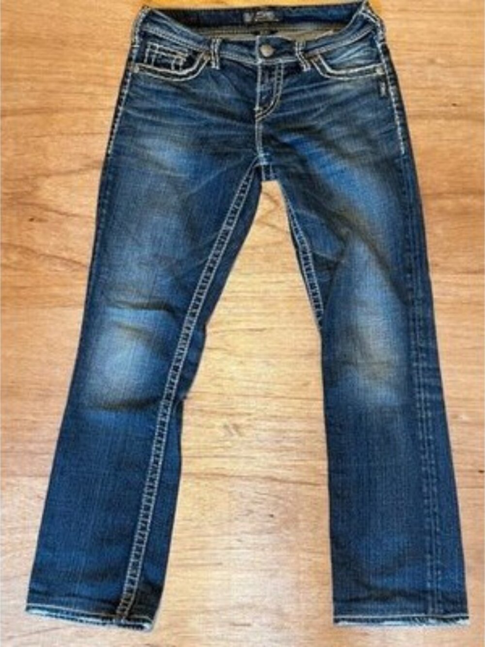 Silver Jeans Co. Suki Straight Leg Jeans Blue Stretch Mid Rise Flap Pocket 27
